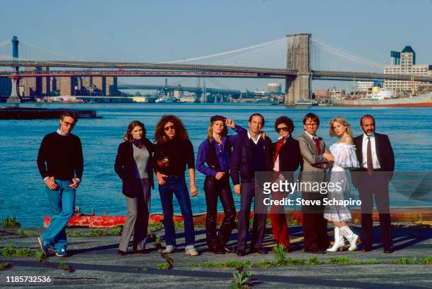 Portrait of the cast and crew of the film 'They All Laughed' , New York, New York, 1980. Pictured are, from left, American film director Peter...