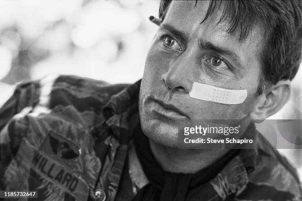 Close-up of American actor Martin Sheen on the set of his film, 'Apocalypse Now' , Philippines, 1978.