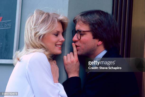 Canadian actress Dorothy Stratten and American actor John Ritter on the set of the film 'They All Laughed' , New York, New York, 1980.