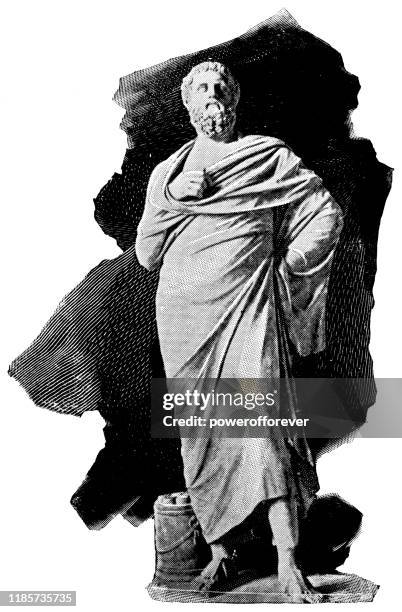 stockillustraties, clipart, cartoons en iconen met sophocles standbeeld-4e eeuw v. chr. - greek statue
