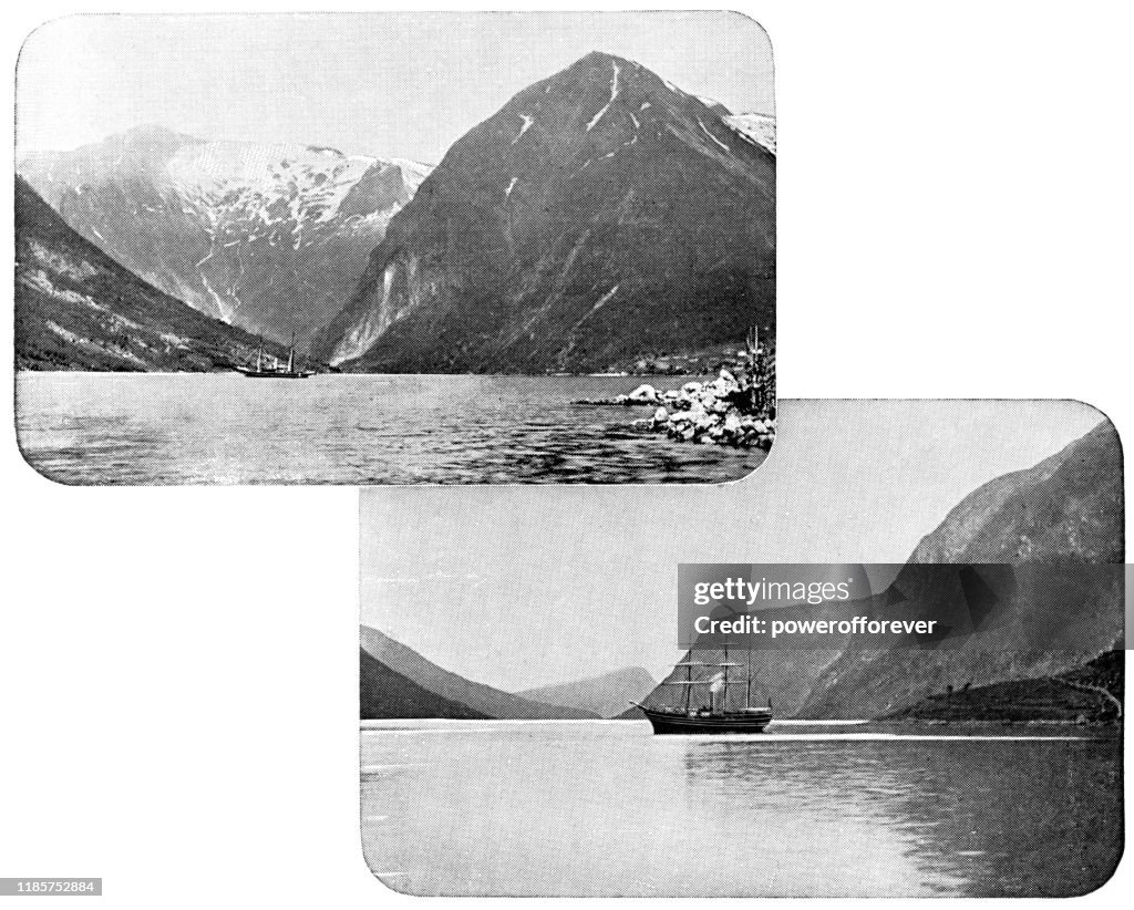 Naeroyfjord en Sogn og Fjordane, Noruega-Siglo XIX