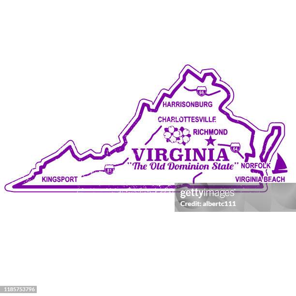 illustrazioni stock, clip art, cartoni animati e icone di tendenza di timbro di viaggio retrò virginia - charlottesville