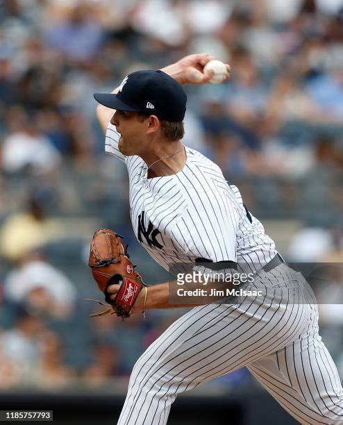Chance Adams of the New York Yankees in action against the Oakland Athletics at Yankee Stadium on September 01, 2019 in New York City. The Yankees...