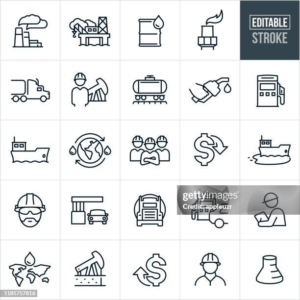 petroleum thin line icons - ediatable stroke - manufacturing machinery stock illustrations