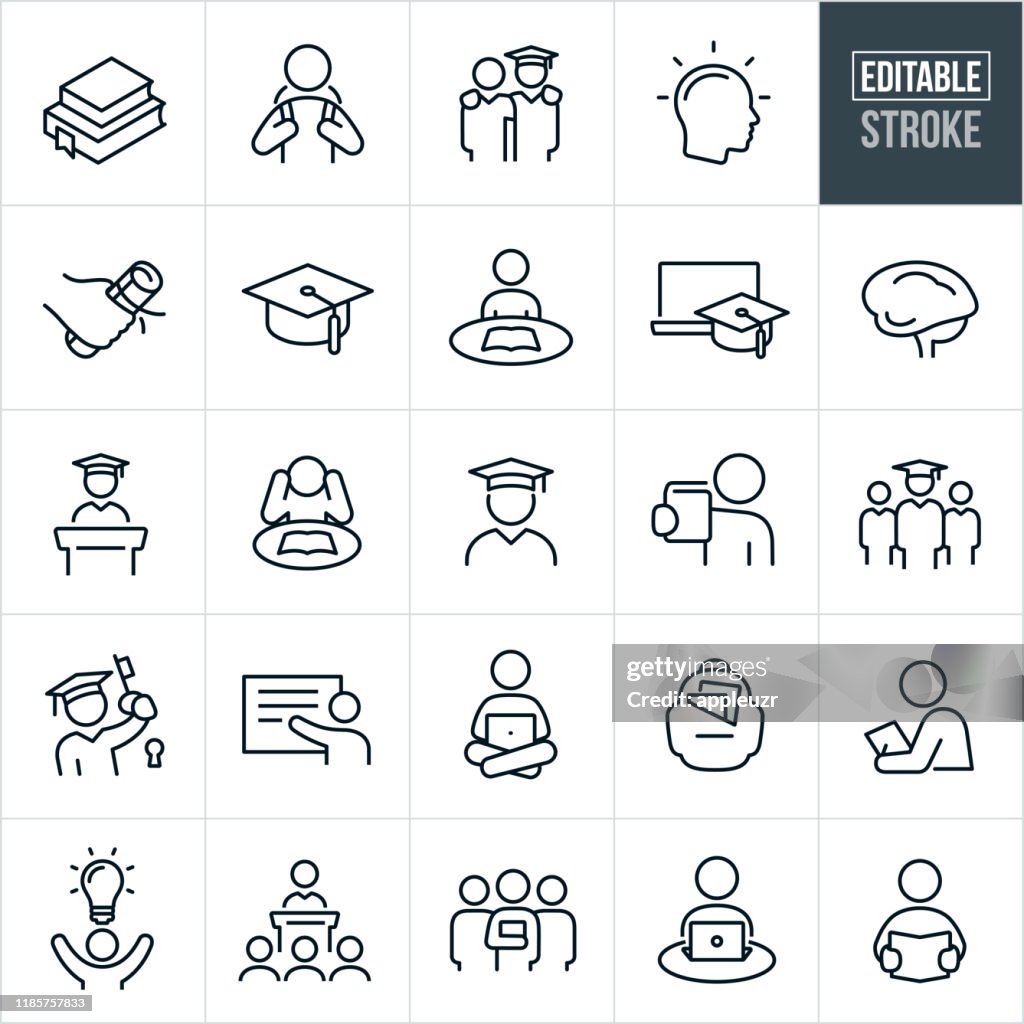 Higher Education Thin Line Icons - Editable Stroke