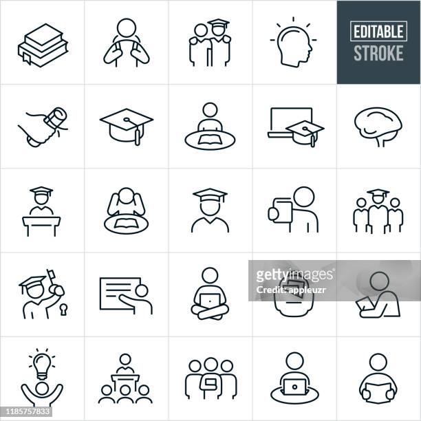 higher education thin line icons - editable stroke - showing stock illustrations