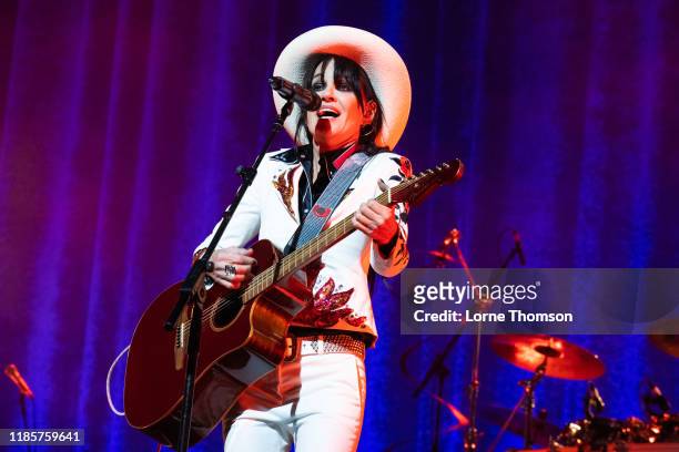 Siobhan Fahey of Shakespears Sister performs at Palladium Theatre on November 05, 2019 in London, England.