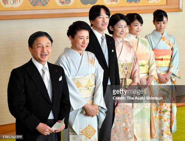Emperor Naruhito, Empress Masako, Crown Prince Fumihito, Crown Princess Kiko of Akishino, Princess Mako and Princess Kako of Akishino greet the Order...