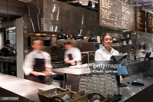 waitress adding a new order with a tablet - catering building stock pictures, royalty-free photos & images