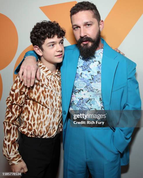 Noah Jupe and Shia LaBeouf attend the premiere of Amazon Studios "Honey Boy" at The Dome at Arclight Hollywood on November 05, 2019 in Hollywood,...