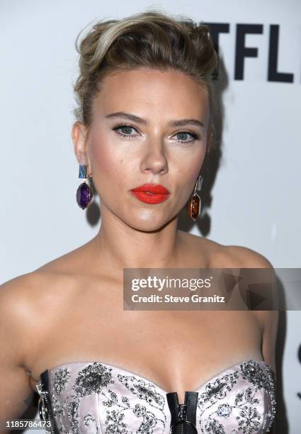 Scarlett Johansson arrives at the Premiere Of Netflix's "Marriage Story" at DGA Theater on November 05, 2019 in Los Angeles, California.