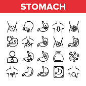 Stomach Organ Collection Elements Icons Set Vector
