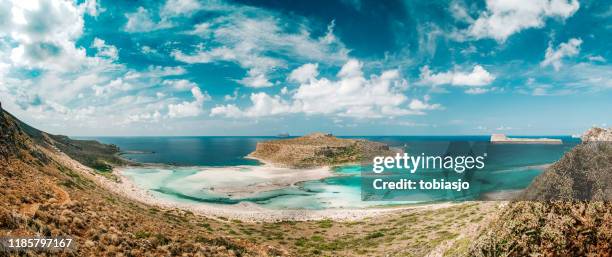 balos beach and paradise island in crete, greece - crete scenics stock pictures, royalty-free photos & images