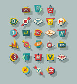 Dimensional retro style signs alphabet. Letters on vintage style signs.