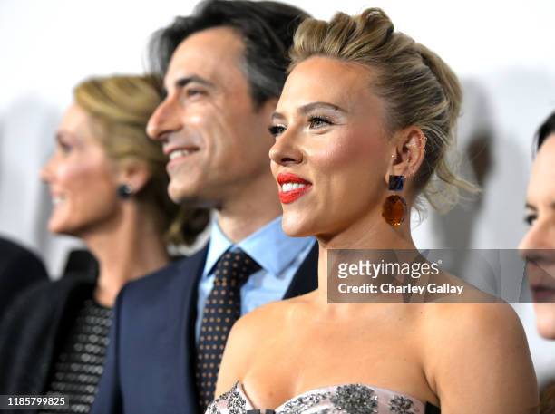 Julie Hagerty, Noah Baumbach and Scarlett Johansson attend the 'Marriage Story' Los Angeles Premiere at the Directors Guild on November 05, 2019 in...