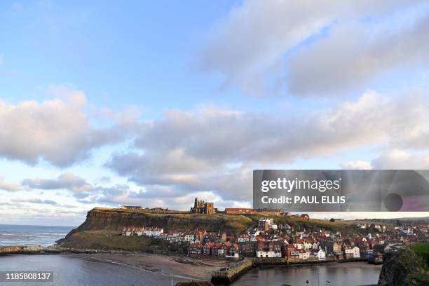 View of Whitby in the afternoon sunlight in northern England, on December 1, 2019.