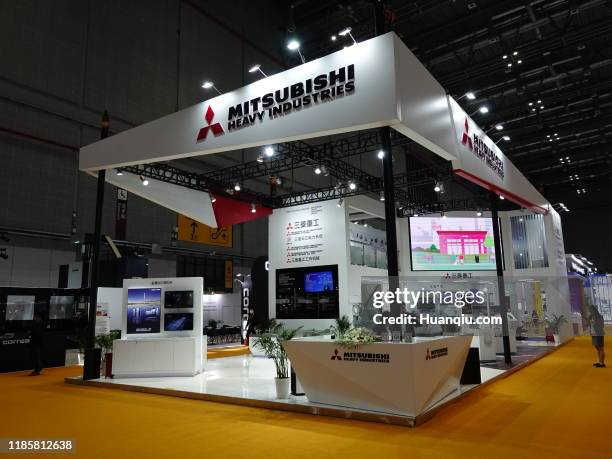 Mitsubishi Heavy Industries booth is seen on day one of the 2nd China International Import Expo at the National Exhibition and Convention Center on...