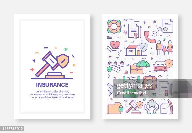 insurance concept line style cover design for annual report, flyer, brochure. - build presents the family stock illustrations