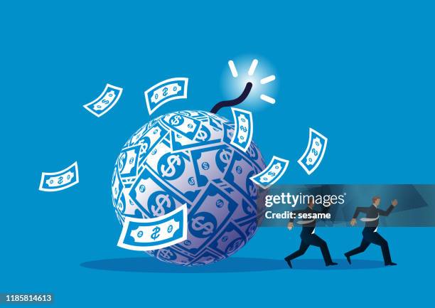 money bomb scared away businessman - bomb stock illustrations