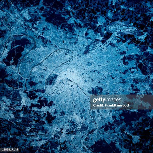 paris france 3d render blue top view jul 2019 - paris vue satellite photos et images de collection