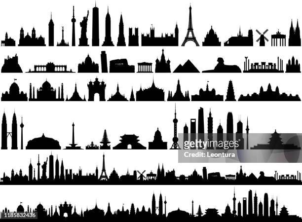 world skyline (alle gebäude sind vollständig und beweglich) - wahrzeichen stock-grafiken, -clipart, -cartoons und -symbole