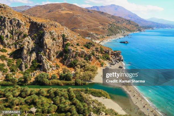beautiful preveli beach at rethymno, greece - rethymnon stock pictures, royalty-free photos & images