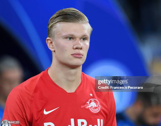 Erling Braut Haaland of RB Salzburg during the UEFA Champions League group E match between SSC Napoli and RB Salzburg at Stadio San Paolo on November...