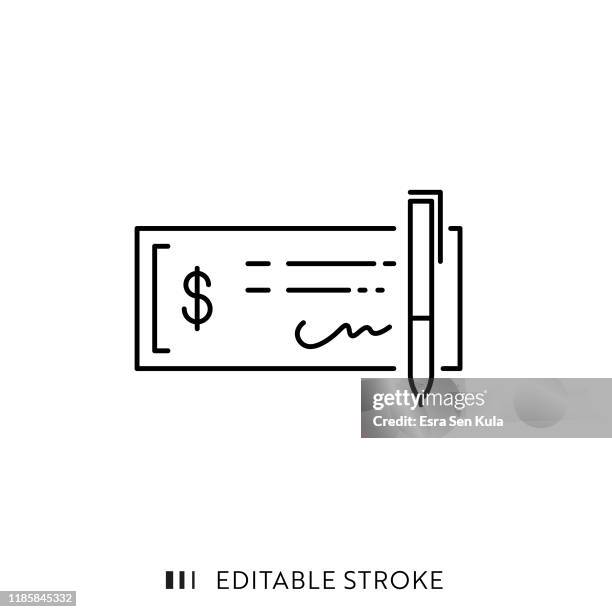 bank check icon mit editierbarem strich und pixel perfekt. - check financial item stock-grafiken, -clipart, -cartoons und -symbole