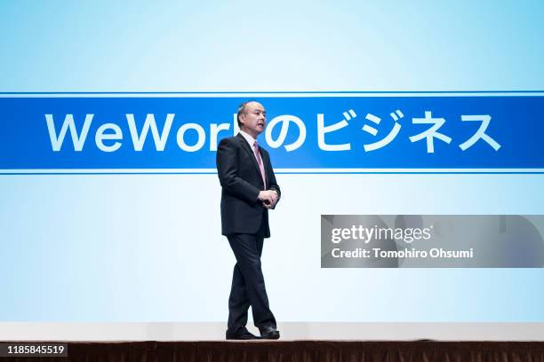 SoftBank Group Corp. Chairman and Chief Executive Officer Masayoshi Son speaks during a press conference on November 6, 2019 in Tokyo, Japan....