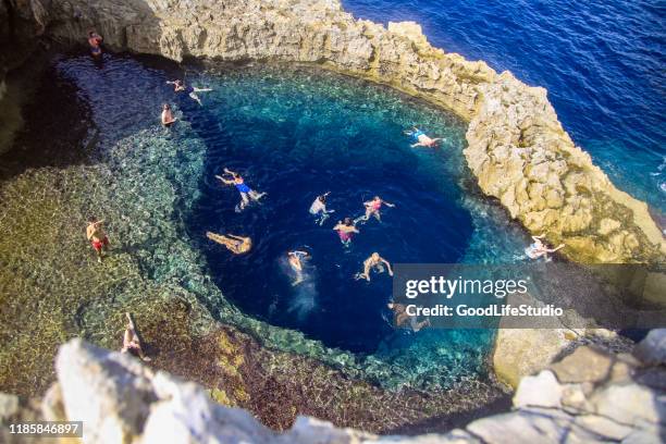 blue hole on gozo - gonzo stock pictures, royalty-free photos & images