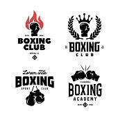 Boxing club labels set. Vector vintage illustration.