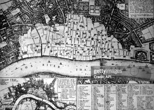 Carte indiquant la zone ravagée par le grand incendie de Londres, en septembre 1666, Royaume-Uni.