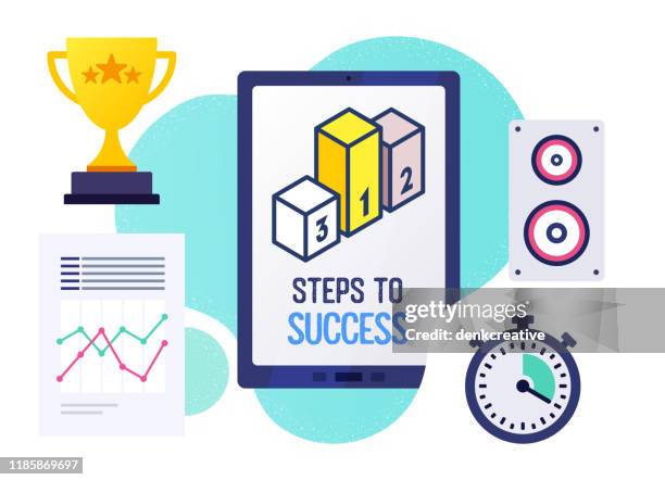 steps to success vector illustration banner design - learning computer skills stock illustrations
