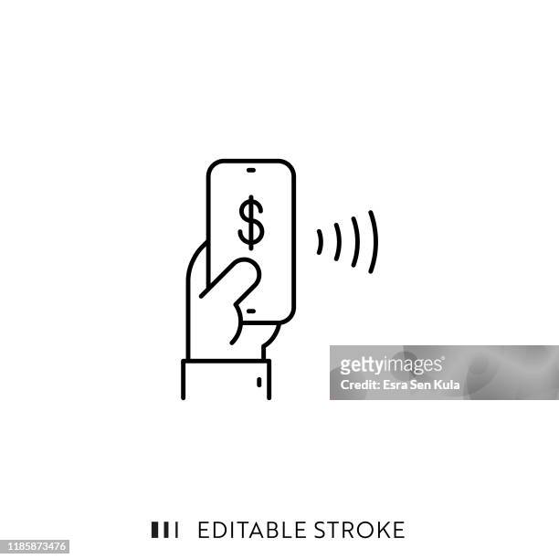 illustrazioni stock, clip art, cartoni animati e icone di tendenza di icona di pagamento mobile con tratto modificabile e pixel perfetto. - mano umana