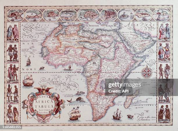 Carte de l'Afrique réalisée par le géographe néerlandais Jodocus Hondius vers 1617.