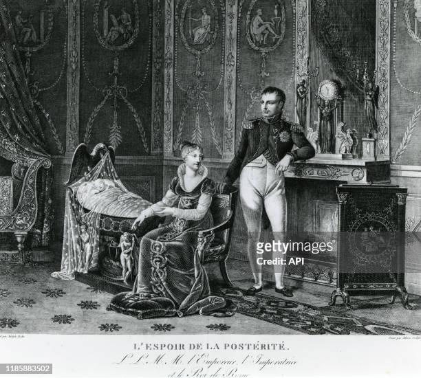 Napoléon Ier avec son épouse Marie-Louise d'Autriche et leur fils.