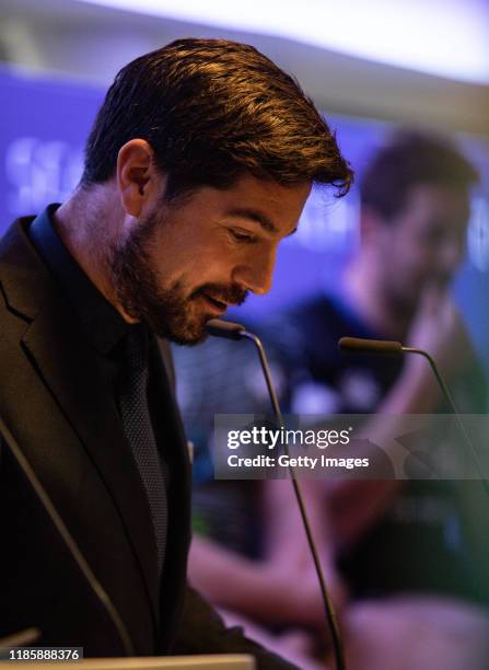 Craig Doyle introduces the audience during the European Rugby Heineken Champions Cup and Challenge Cup 2019/2020 season launch for Gallagher...