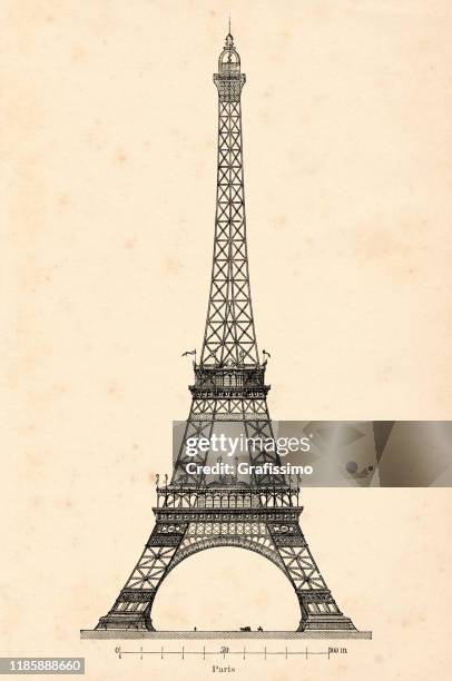 eiffel tower paris 1897 - eiffel tower paris stock illustrations