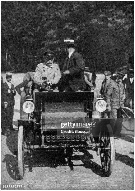 antique photo: car pilot - race car driver stock illustrations