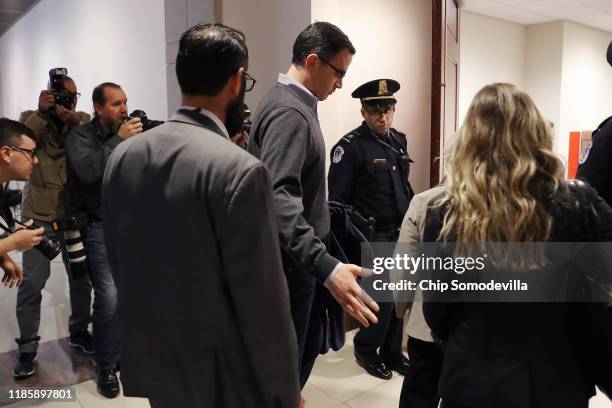 Top White House adviser on Russia and Europe Tim Morrison arrives at the U.S. Capitol to review the testimony he gave last month to the House...