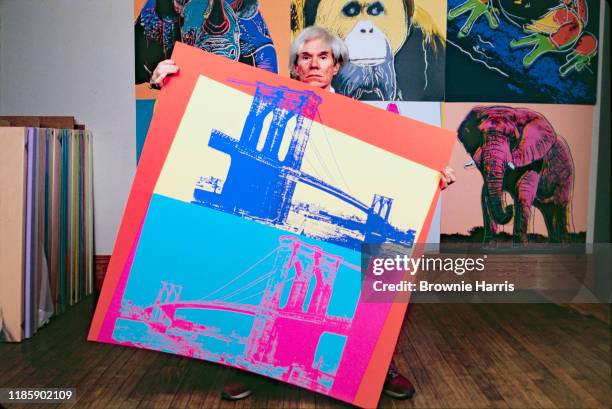 American Pop artist Andy Warhol in his studio, the Factory, in Union Square, New York, New York, April 12, 1983.