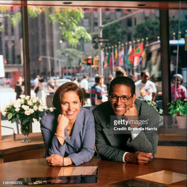American television hosts and journalists Katie Couric and Bryant Gumbel, New York, New York, 1996.