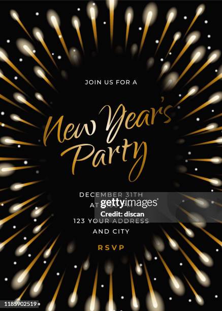 holiday new years party invitation with fireworks. - 2020 stock illustrations