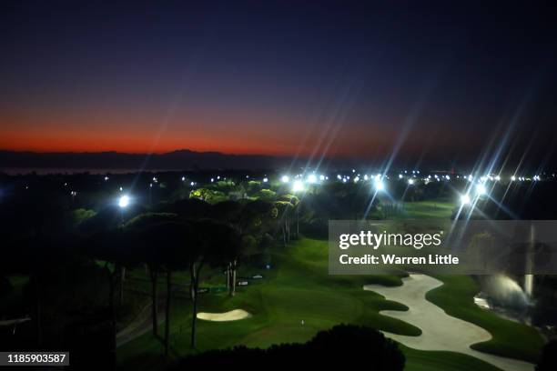 The 18th hole is pictured ahead of the first round of Turkish Airlines Open at The Montgomerie Maxx Royal on November 06, 2019 in Antalya, Turkey.