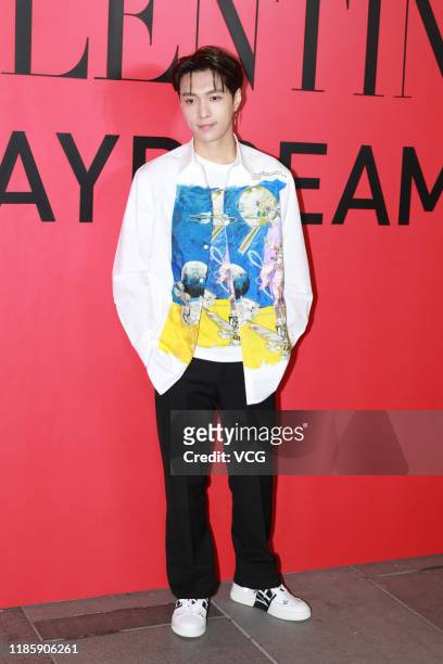 Singer Lay Zhang Yixing attends Valentino flagship store opening ceremony at Sanlitun on November 6, 2019 in Beijing, China.