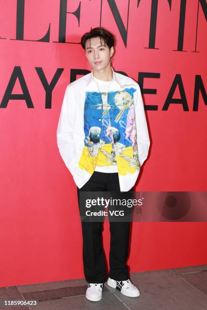 Singer Lay Zhang Yixing attends Valentino flagship store opening ceremony at Sanlitun on November 6, 2019 in Beijing, China.