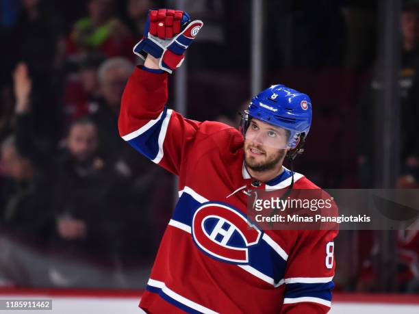 Ben Chiarot of the Montreal Canadiens celebrates a victory against the Boston Bruins at the Bell Centre on November 5, 2019 in Montreal, Canada. The...