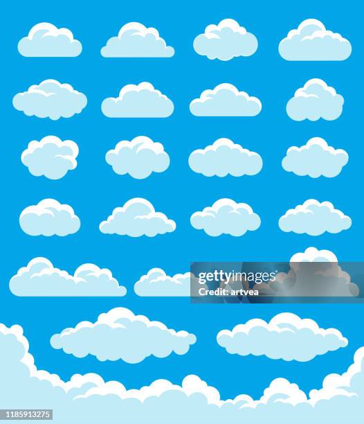 ilustraciones, imágenes clip art, dibujos animados e iconos de stock de conjunto de nubes - nubes cielo