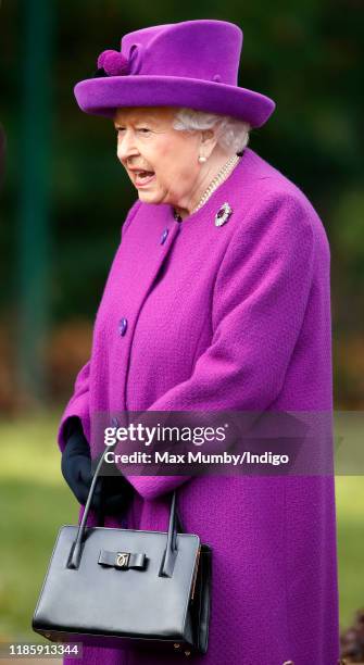 Queen Elizabeth II visits the Royal British Legion Industries village to celebrate the charity's centenary year on November 6, 2019 in Aylesford,...