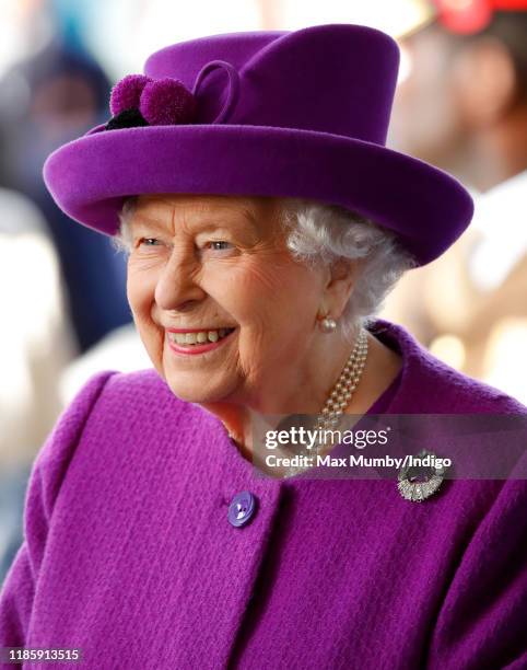 Queen Elizabeth II visits the Royal British Legion Industries village to celebrate the charity's centenary year on November 6, 2019 in Aylesford,...